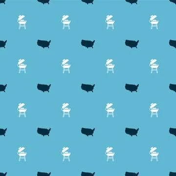 Set USA map and Barbecue grill on seamless pattern. Vector Illustrazione stock