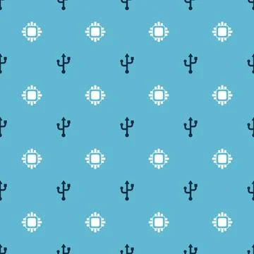 Set USB and Processor with CPU on seamless pattern. Vector Stock Illustration
