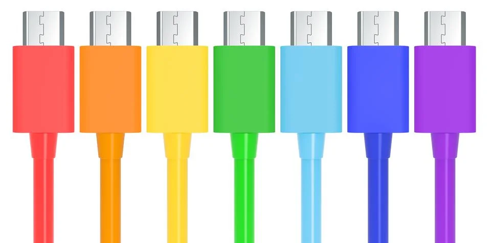 Set of USB-C charging data cables, 3D rendering Stock Illustration