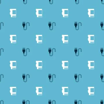 Set USB cable cord and SD card on seamless pattern. Vector Illustration
