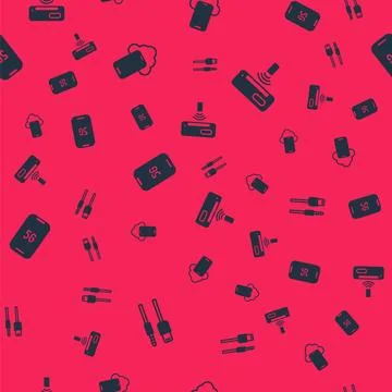 Set USB cable cord, Cloud technology data, Mobile with 5G and Air condition.. Illustrazione stock