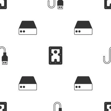 Set USB cable cord, Hard disk drive HDD and Server, Data, Web Hosting on Stockillustratie