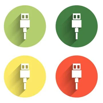 Set USB cable cord icon isolated with long shadow background. Connectors an.. Stock Illustration