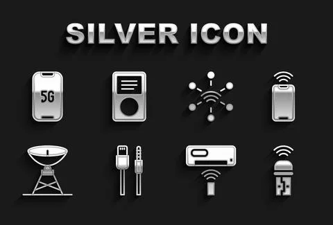 Set USB cable cord, Mobile with wi-fi wireless, Usb adapter, Air conditioner 스톡 일러스트
