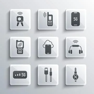 Set USB cable cord, No audio jack, Smart headphones system, Cloud technology イラスト素材
