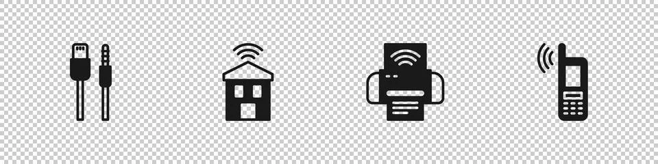 Set USB cable cord, Smart home with wi-fi, printer system and Mobile wireless Illustrazione stock
