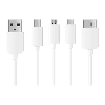 Set of USB Cable top view. Vector illustration. Stock Illustration