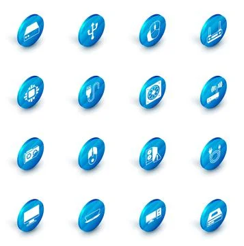 Set USB, Computer mouse, Router and wi-fi signal, Processor with CPU, Video イラスト素材