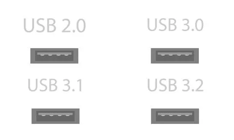 A set of USB connectors in a simple gray design with signed versions of the Stock Illustration