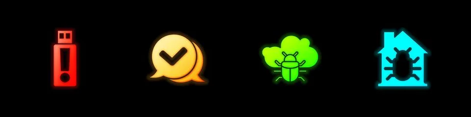 Set USB flash drive, Check mark in speech bubble, System bug on cloud and House イラスト素材