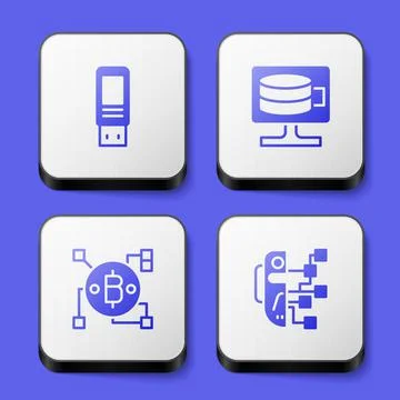 Set USB flash drive, Cloud database, Blockchain technology Bitcoin and Humano Stock Illustration