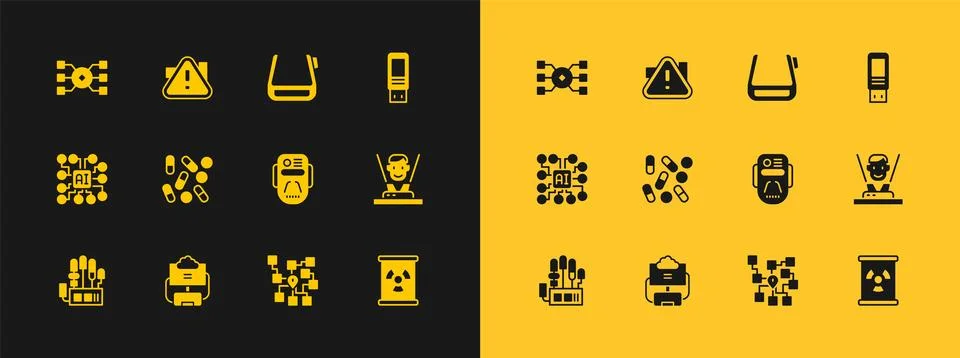 Set USB flash drive, Cloud database, Artificial intelligence robot, Neural .. Stock Illustration