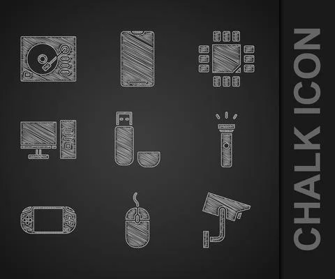 Set USB flash drive, Computer mouse, Security camera, Flashlight, Portable video Stockillustratie