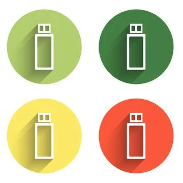 Set USB flash drive icon isolated with long shadow background. Color circle.. Stock Illustration