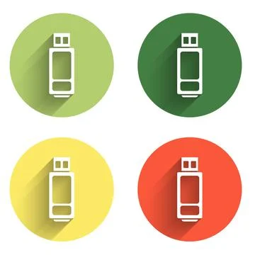 Set USB flash drive icon isolated with long shadow background. Color circle.. Stock Illustration