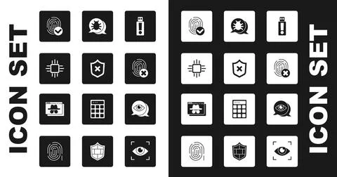 Set USB flash drive, Shield with cross mark, Processor microcircuits CPU Stock Illustration