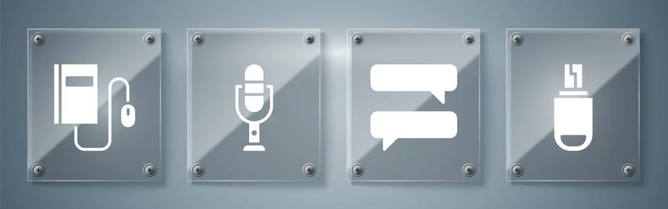 Set USB flash drive, Speech bubble chat, Microphone and Electronic book with Stock Illustration