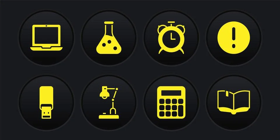 Set USB flash drive, Speech bubble and Exclamation, Table lamp, Calculator Illustrazione stock