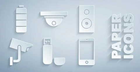 Set USB flash drive, Stereo speaker, Security camera, Smartphone, mobile phone 스톡 일러스트