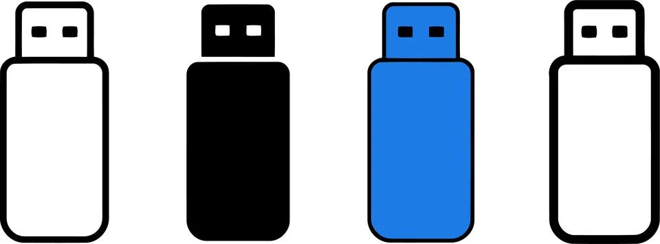 Set of USB Flash Drives in Different Colors, Isolated on White Background Stock Illustration