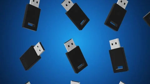 Set of USB Flash Drives Falling Animation. Universal Serial Bus. USB Icon 3D. 4K Stock Footage 281430501