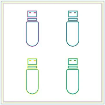 Set of USB flash memory drive icons isolated on  white backgrounds. Stockillustratie