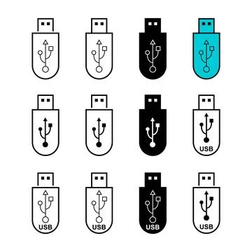 Set of USB icon technology, connect device sign, electronic portable symbol , Stock Illustration