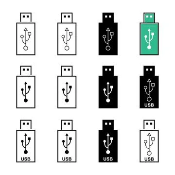 Set of USB icon technology, connect device sign, electronic portable symbol , Stock Illustration