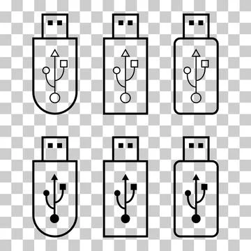 Set of USB icon technology, connect device sign, electronic portable symbol , Stock Illustration