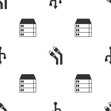 Set USB, LAN cable network internet and Server, Data, Web Hosting on seamless Illustrazione stock