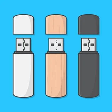 Set Of USB Memory Stick Vector Icon Illustration. USB Flash Drive Flat Icon 스톡 일러스트