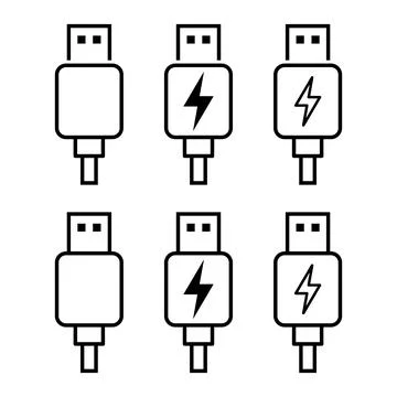 Set of USB plug cable icon technology, connect device sign, electronic portab Stock Illustration