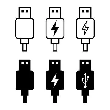Set of USB plug cable icon technology, connect device sign, electronic portab Stock Illustration