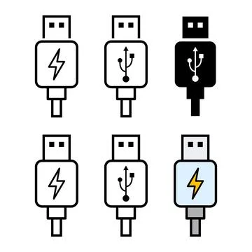 Set of USB plug cable icon technology, connect device sign, electronic portab Stock Illustration