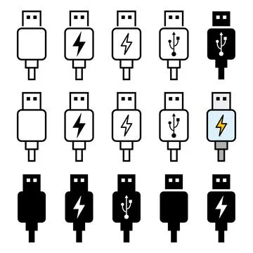 Set of USB plug cable icon technology, connect device sign, electronic portab Stock Illustration