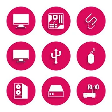 Set USB, Server, Data, Web Hosting, Router and wi-fi signal, Computer mouse.. Stock-Illustration