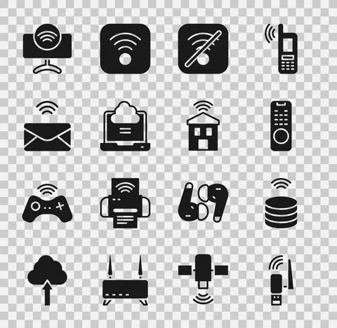 Set Usb wireless adapter, Smart data server, Remote control, No Wi-Fi internet 스톡 일러스트