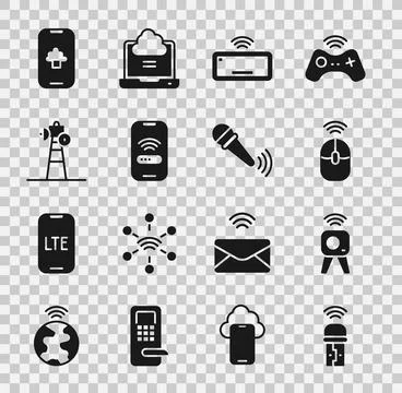 Set Usb wireless adapter, Web camera, Wireless computer mouse, Computer keyboard Stock Illustration