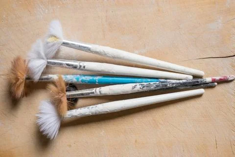 Set of Used Paintbrushes Stock Photos