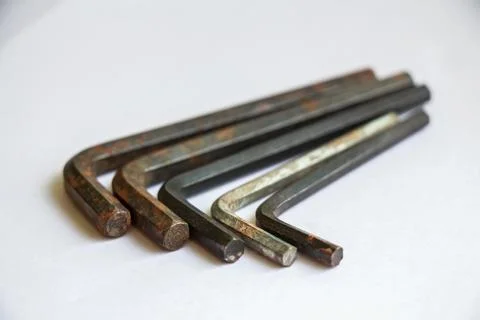Set of used rusty hex keys Stock Photos