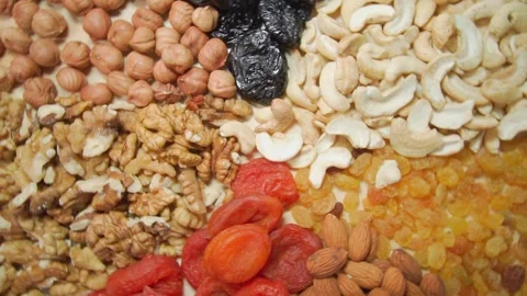 A set of useful products. Nuts and dried fruits. Essential Health Products Stock-Footage 168897005