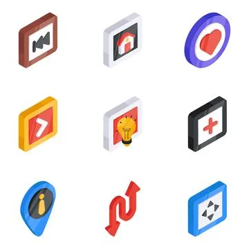 Set of User Experience Flat Isometric Icons Stock Illustration