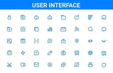 Set of User Friendly Icons in Line Style for User Interface Icons Ilustración de archivo