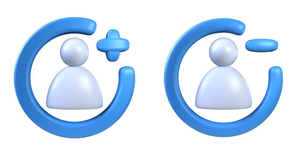 Set of user icon circle shape Add and remove concept 3D Illustrazione stock
