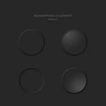 A set of user interface design elements. Round buttons in neumorphic style on a Stock Illustration