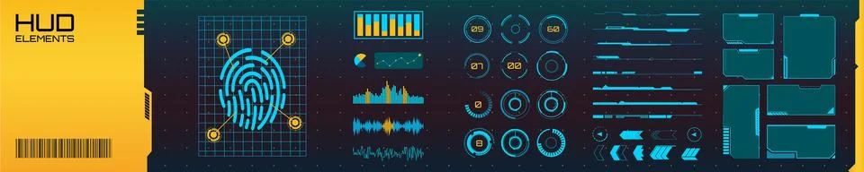 Set of User Interface elements. Collection of VR objects in cyberpunk style. Stock Illustration