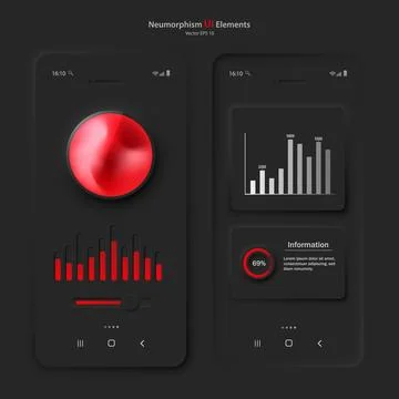 A set of user interface elements for a mobile application in black red. イラスト素材