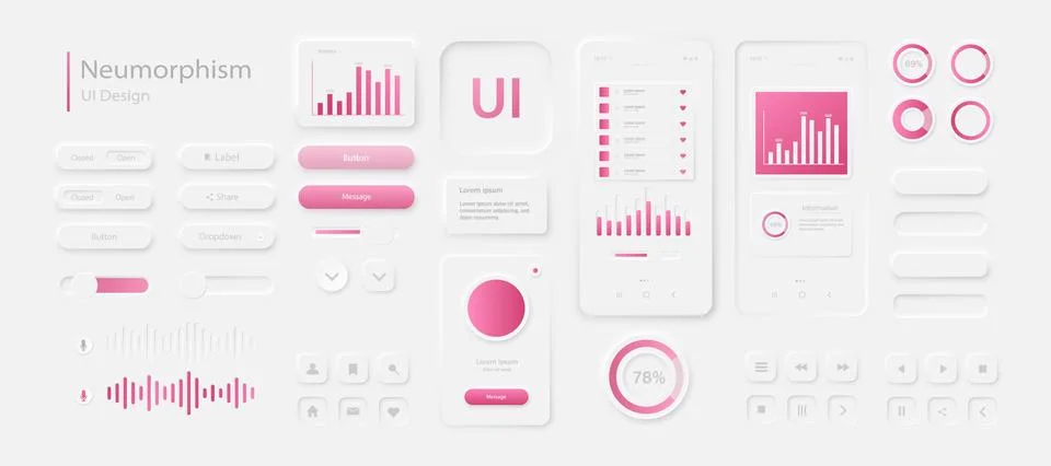 A set of user interface elements for a mobile application in a light style. Stock Illustration