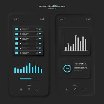 A set of user interface elements for a mobile application in black and red. Illustrazione stock