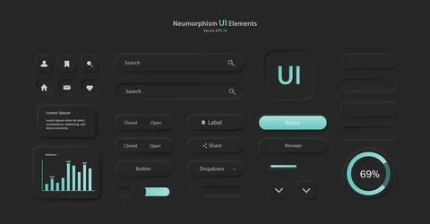 A set of user interface elements for a mobile application in black. 库存插图